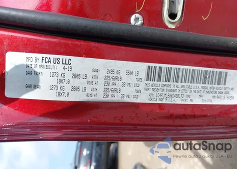 2019 Jeep Cherokee Latitude Plus z USA, uszkodzony, nr VIN 1C4PJMLB0KD438173